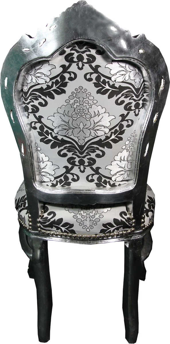 Casa Padrino Barock Esszimmer Stuhl Silber Schwarz Muster / Silber ohne Armlehnen - Antik Möbel