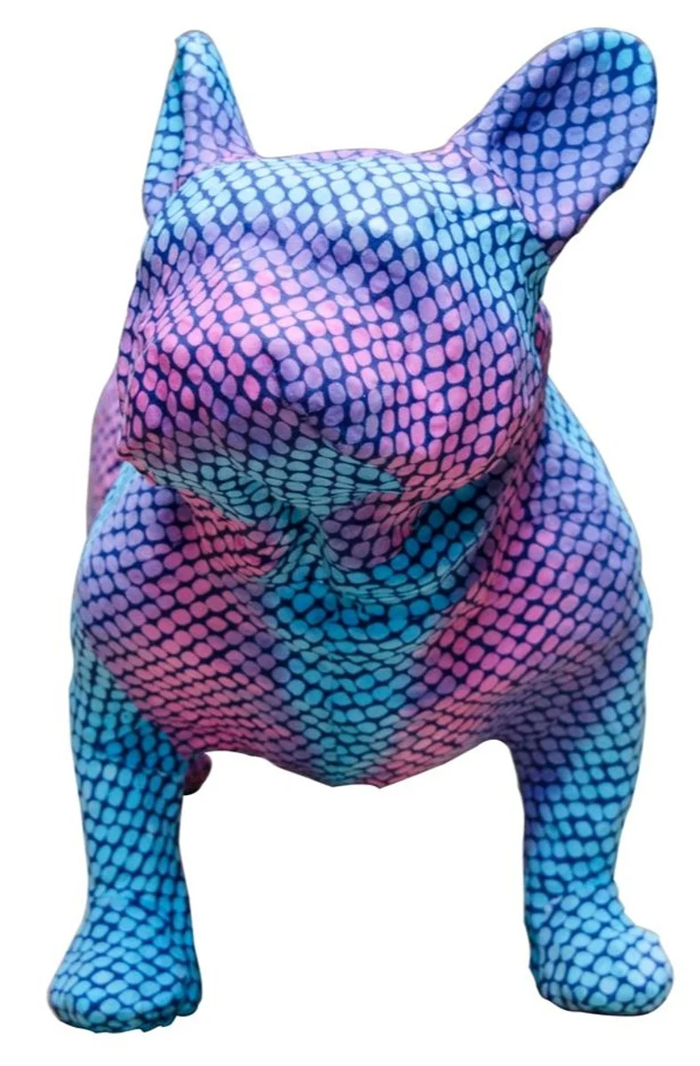 Casa Padrino Deko Bulldogge Blau / Lila 48 x 22 x H. 35 cm - Luxus Wohnzimmer Accessoires