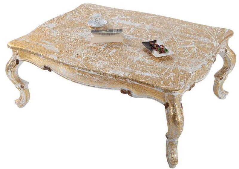Casa Padrino Luxus Barock Massivholz Couchtisch Weiß / Antik Gold 103 x 78 x H. 42 cm - Wohnzimmertisch im Barockstil - Barockmöbel
