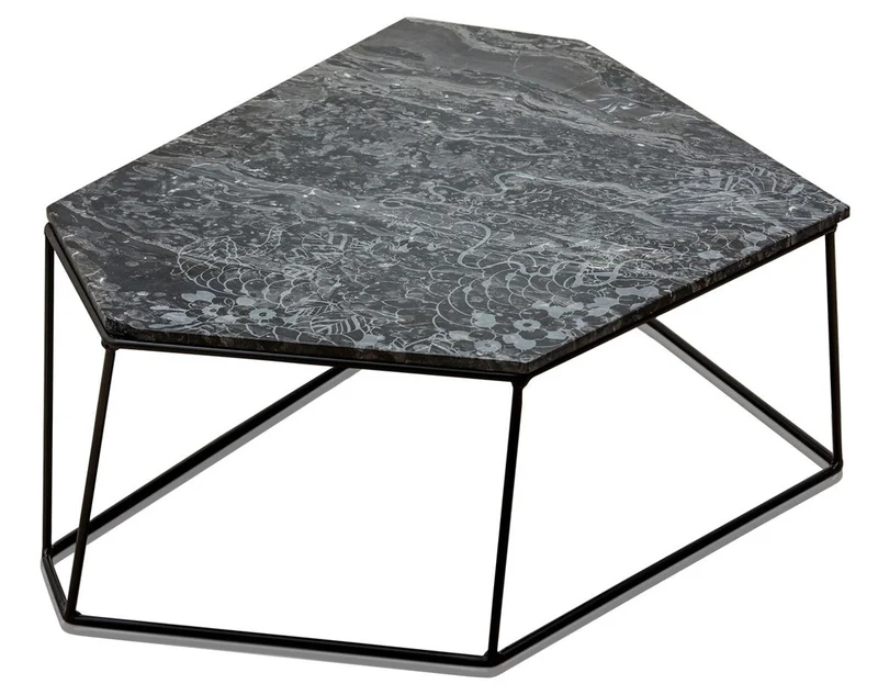 Casa Padrino Designer Couchtisch Schwarz mit Muster / Schwarz 89 x 54 x H. 30 cm - Luxus Wohnzimmertisch mit Marmorplatte