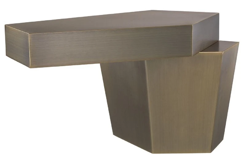 Casa Padrino Designer Couchtisch Messingfarben 82 x 52 x H. 45 cm - Metall Wohnzimmertisch mit gebürsteter Messing Oberfläche und Zementfüllung - Luxus Qualität