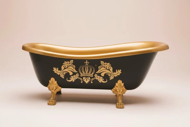 Pompöös by Casa Padrino Luxus Badewanne Deluxe freistehend von Harald Glööckler Schwarz / Gold / Schwarz 1560mm mit goldfarbenen Löwenfüssen