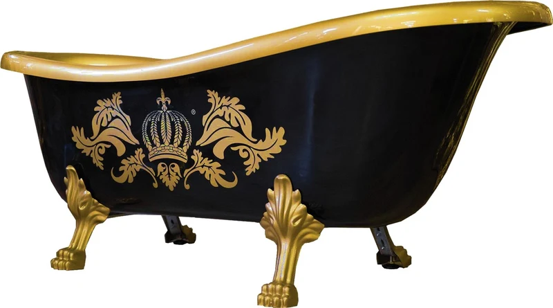 Pompöös by Casa Padrino Luxus Badewanne Deluxe freistehend von Harald Glööckler Schwarz / Gold / Schwarz 1560mm mit goldfarbenen Löwenfüssen