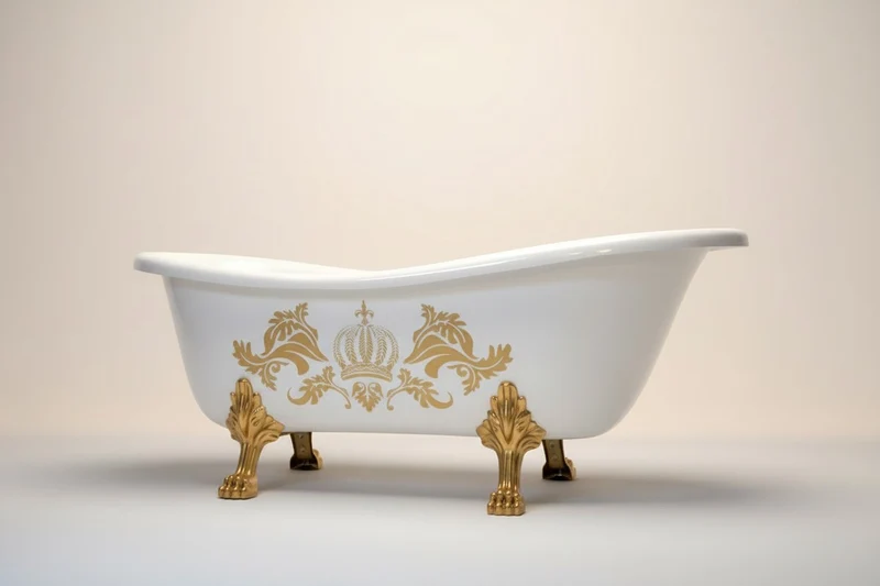 Pompöös by Casa Padrino Luxus Badewanne Deluxe freistehend von Harald Glööckler Weiß / Gold / Weiß 1695mm mit goldfarbenen Löwenfüssen