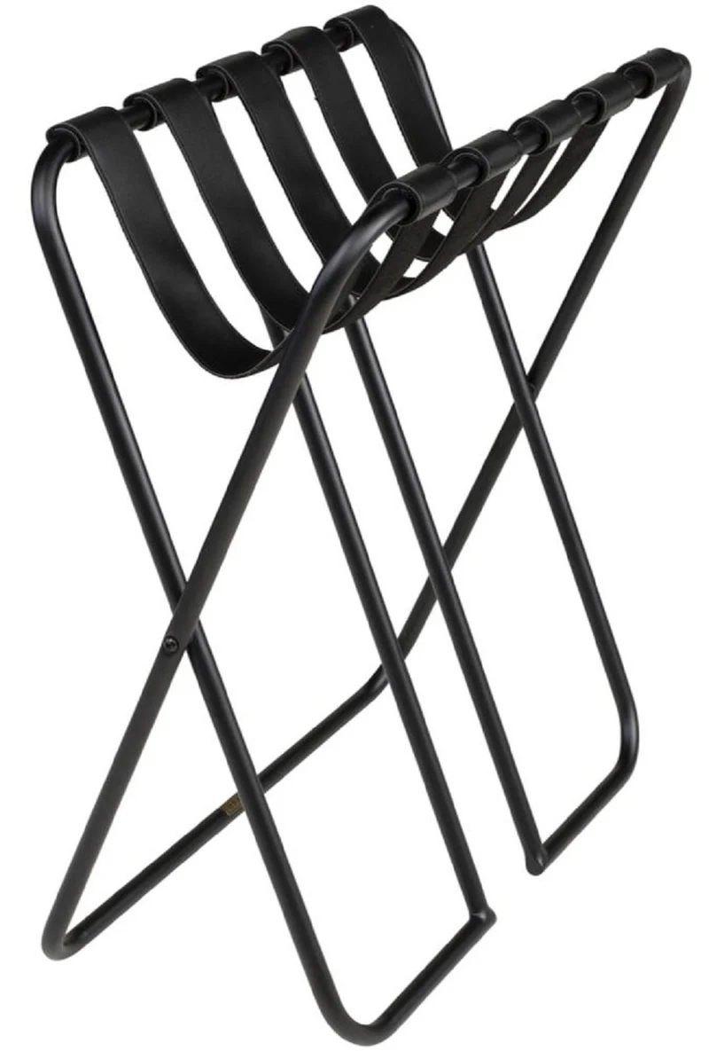 Casa Padrino Luxus Gepäckablage Schwarz 55 x 44 x H. 50 cm - Zusammenklappbarer Kofferständer mit pulverbeschichtetem Stahl und Kunstleder - Hotel Accessoires