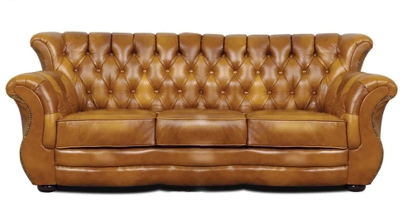 Casa Padrino Luxus Chesterfield Echtleder 3er Sofa Braun 200 x 85 x H. 90 cm - Echtleder Möbel