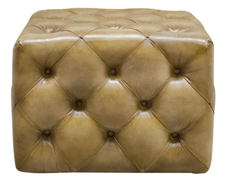 Casa Padrino Luxus Echtleder Fußhocker Sandfarben 64 x 64 x H. 46 cm - Chesterfield Möbel