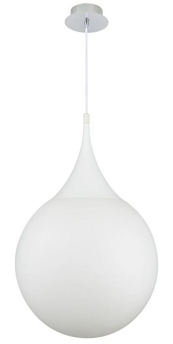 Casa Padrino LED Hängeleuchte Silber / Weiß Ø 40 x H. 150 cm - Pendelleuchte mit Mattglas Lampenschirm