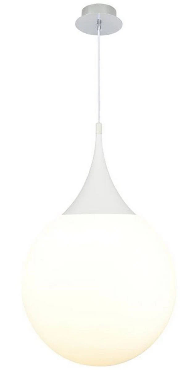 Casa Padrino LED Hängeleuchte Silber / Weiß Ø 40 x H. 150 cm - Pendelleuchte mit Mattglas Lampenschirm