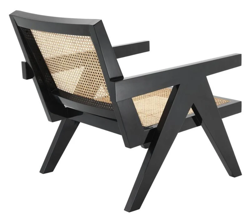 Casa Padrino Designer Stuhl mit Armlehnen in schwarz / naturfarben 58 x 82 x H. 70 cm - Designermöbel