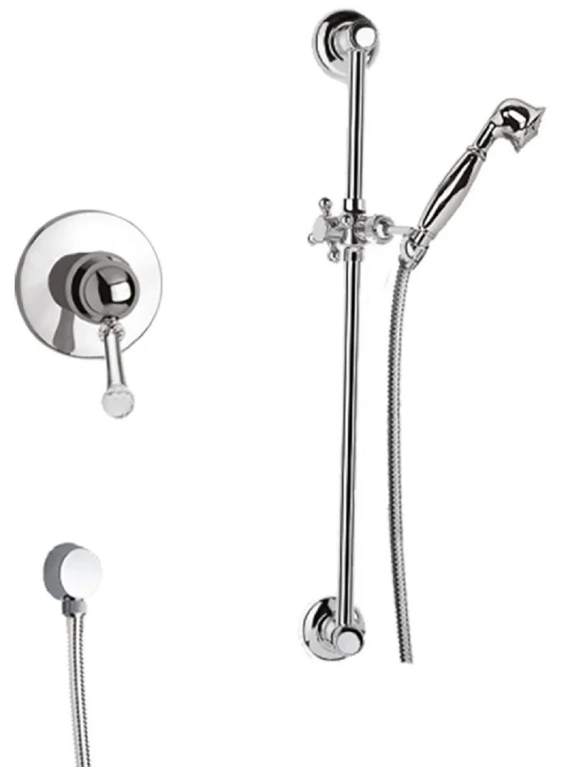 Casa Padrino Luxus Duscharmaturen Set mit Swarovski Kristallglas Silber - Brauseset - Einhelbelmischer mit Brausestange und Handbrause - Badezimmer Duschgarnitur
