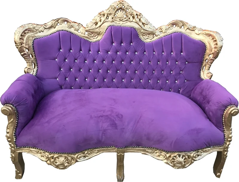 Casa Padrino Barock 2er Sofa Master mit Bling Bling Glitzersteinen Lila / Gold 160 x 70 x H. 128 cm