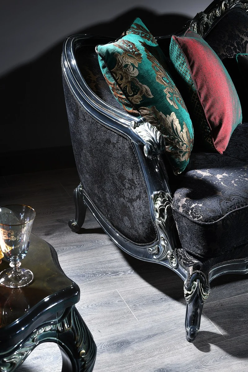 Casa Padrino Luxus Barock Sofa Schwarz / Grün / Gold 240 x 88 x H. 105 cm - Wohnzimmermöbel im Barockstil