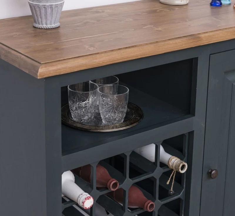 Casa Padrino Landhausstil Weinschrank mit Tür Graublau / Naturfarben 90 x 41 x H. 90 cm - Landhausstil Möbel