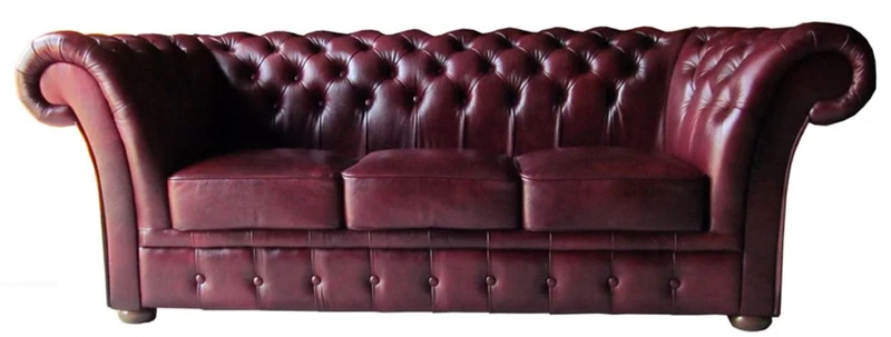 Casa Padrino Luxus Echtleder 3er Sofa Dunkelrot 210 x 90 x H. 80 cm - Chesterfield Möbel