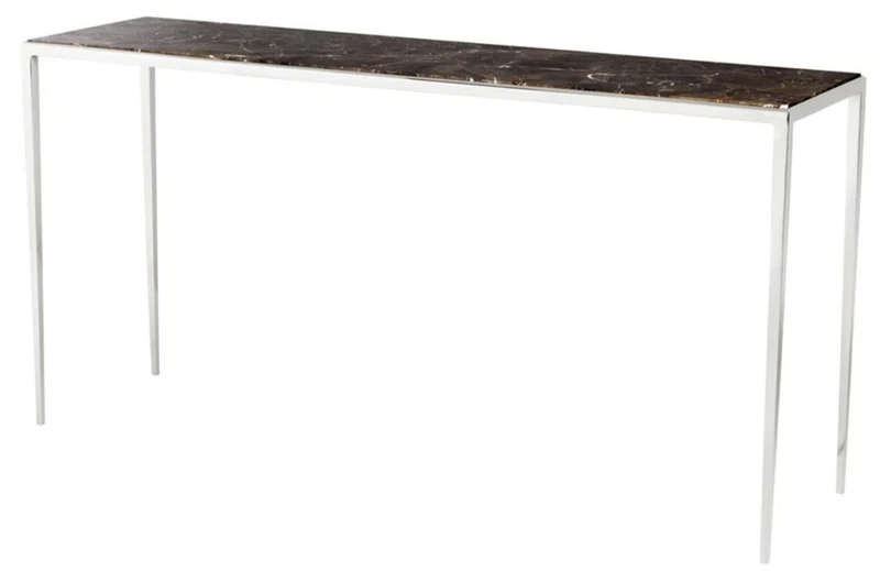 Casa Padrino Wohnzimmer Konsole in silber mit brauner Marmorplatte 152 x 40 x H. 76 cm - Luxus Qualität