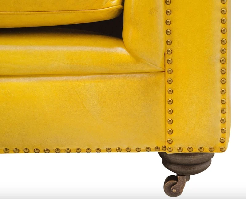 Casa Padrino Luxus Chesterfield 3er Sofa Gelb 320 x 110 x H. 71 cm - Luxus Leder Möbel