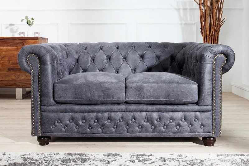 Chesterfield 2er Sofa Antikgrau aus dem Hause Casa Padrino - Wohnzimmer Möbel - Couch