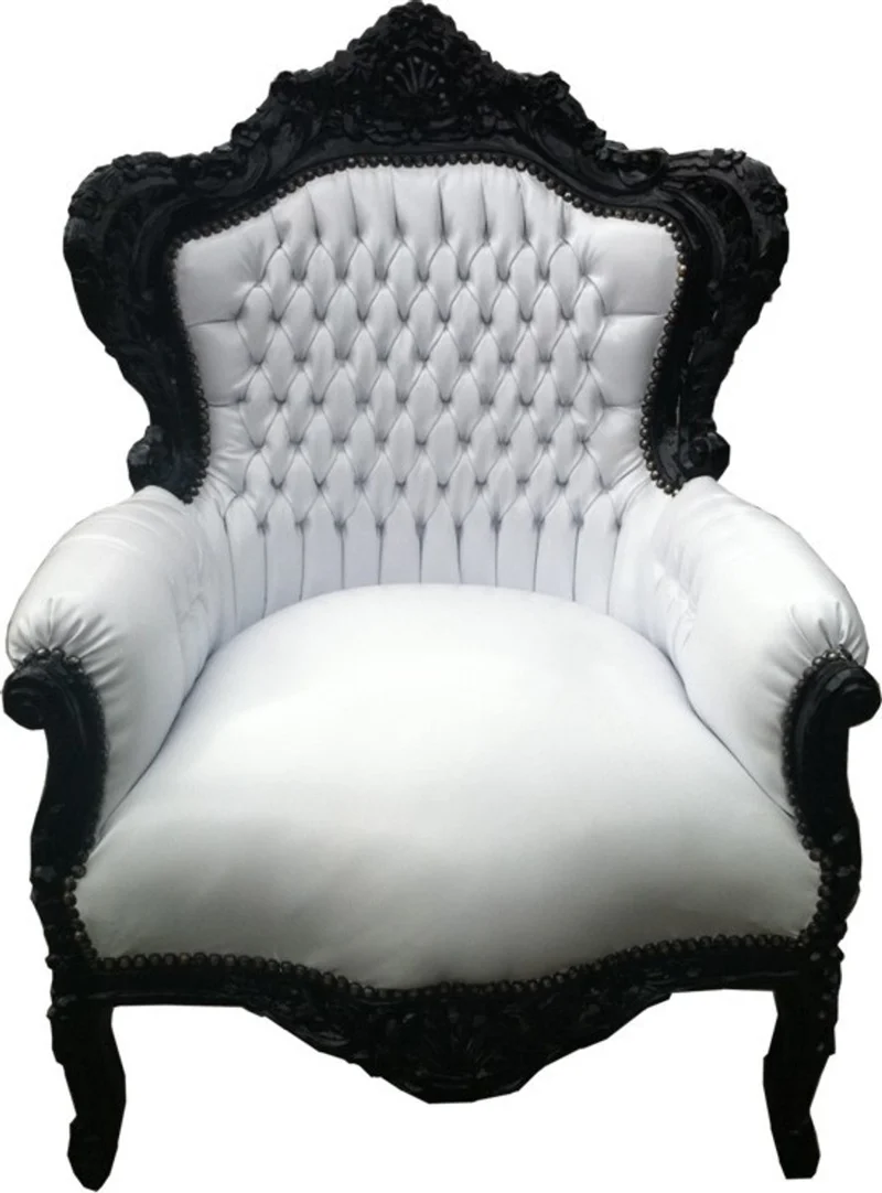 Casa Padrino Barock Sessel King im Antik Stil, weiß / schwarz, 85 x 85 x H. 120 cm