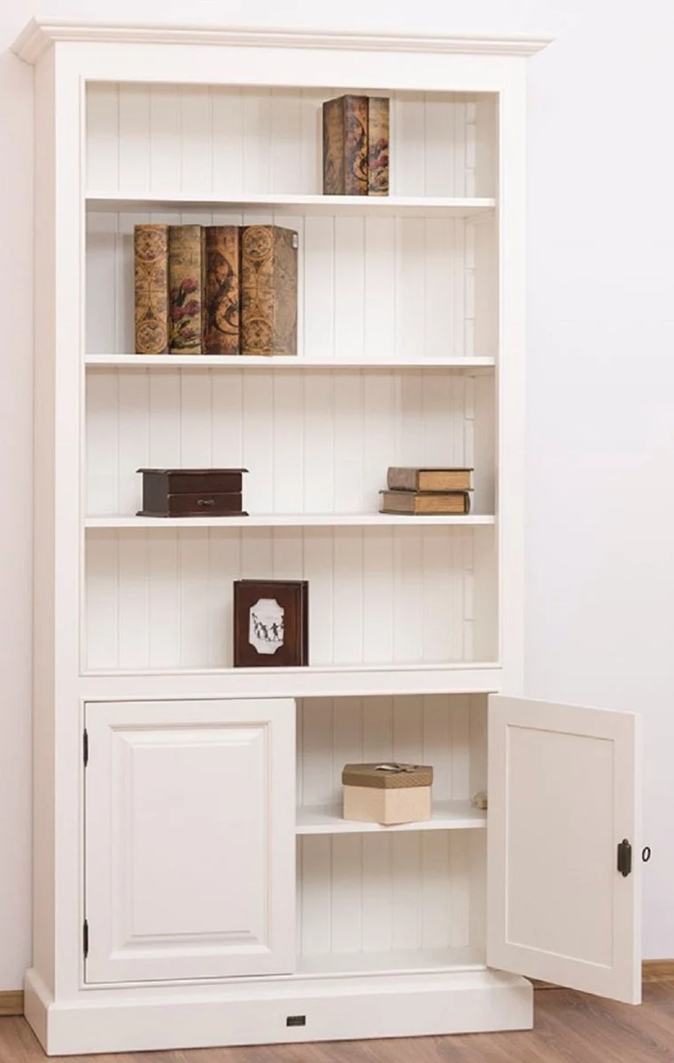 Casa Padrino Landhausstil Bücherschrank / Regalschrank Weiß 110 x 39 x H. 210 cm - Wohnzimmerschrank mit 2 Türen