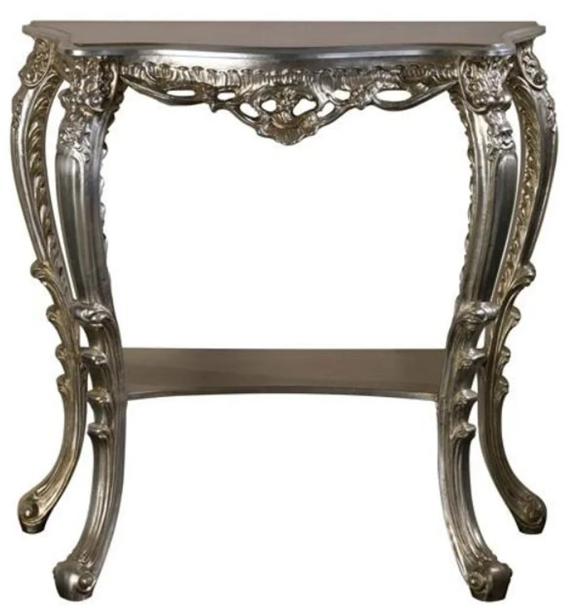 Casa Padrino Luxus Barock Konsole Silber 86 x 29 x H. 83 cm - Prunkvoller Antik Stil Konsolentisch mit wunderschönen Verzierungen - Luxus Qualität - Made in Italy