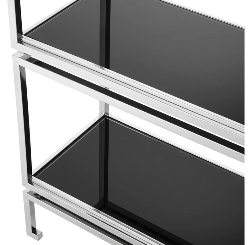 Casa Padrino Edelstahl Regalschrank mit schwarzen Glasplatten 90 x 35 x H. 223,5 cm - Luxus Wohnzimmerschrank