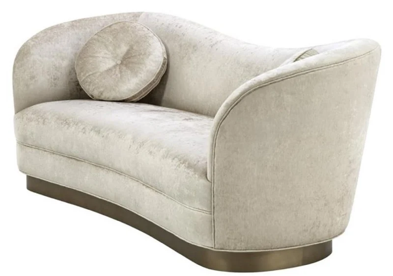 Casa Padrino Luxus Wohnzimmer Sofa Weiß-Beige / Bronze 230 x 85 x H. 82 cm - Gebogene Luxus Couch mit 2 dekorativen Kissen