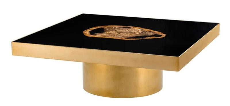 Casa Padrino Designer Couchtisch mit eingearbeitetem versteinertem Holz - Limited Edition