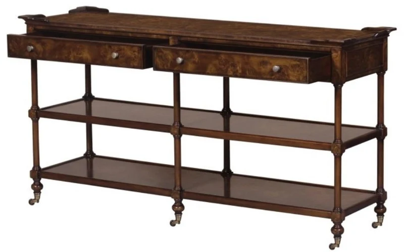 Casa Padrino Luxus Jugendstil Konsole Braun / Dunkelbraun 152 x 46 x H. 79 cm - Konsolentisch mit 2 Schubladen und Rollen