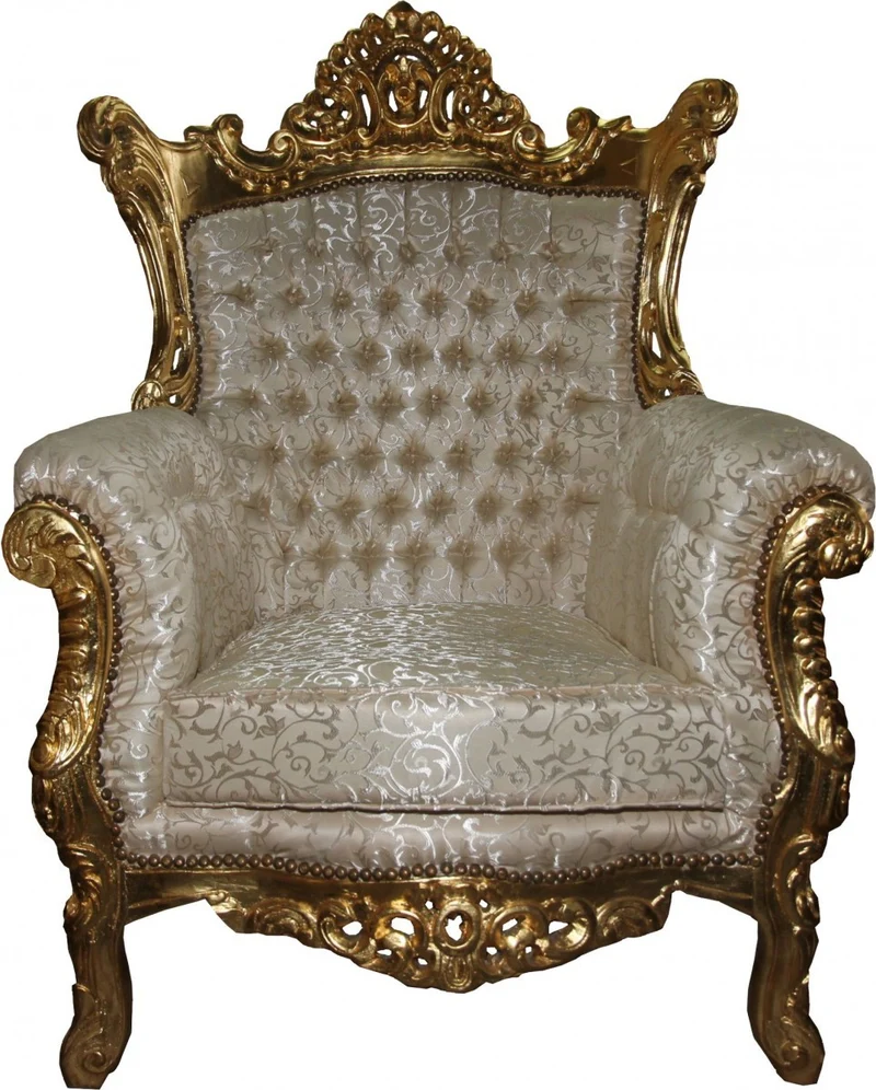 Casa Padrino Barock Sessel Al Capone Mod2 Creme / Gold 80 x 90 x H. 127 cm - Barock Wohnzimmermöbel