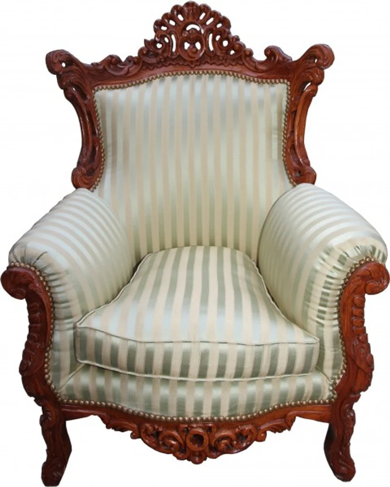 Casa Padrino Barock Sessel Al Capone Mod2 Jadegrün / Beige / Braun - Edel & Prunkvoll - 85 x 65 x 276 cm