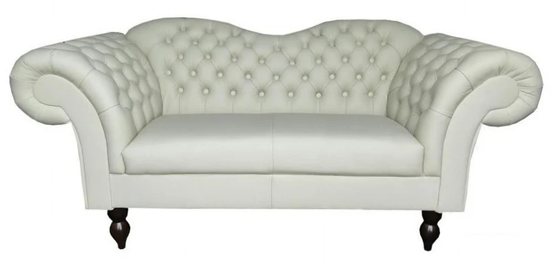 Casa Padrino Chesterfield 2er Sofa Venedig - Echt Leder Weiß