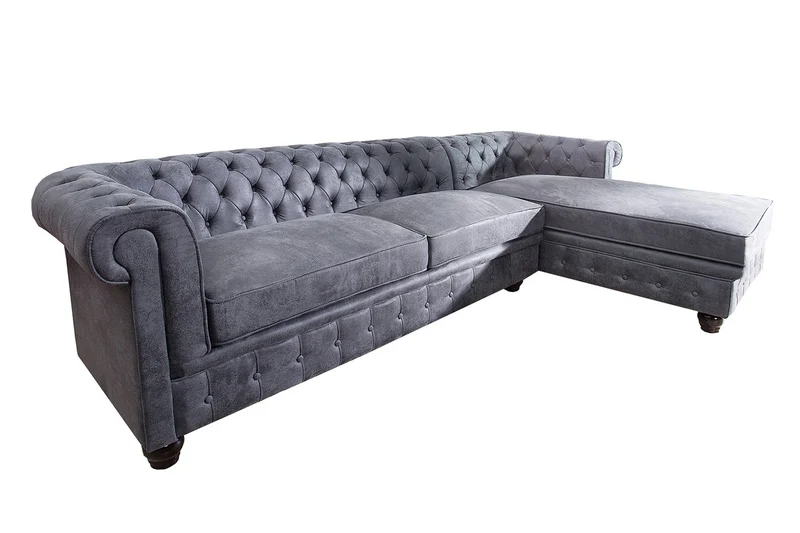 Casa Padrino Chesterfield Ecksofa in Antikgrau - Wohnzimmer Möbel - Couch