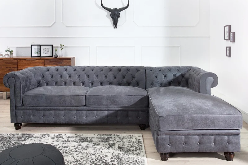 Casa Padrino Chesterfield Ecksofa in Antikgrau - Wohnzimmer Möbel - Couch