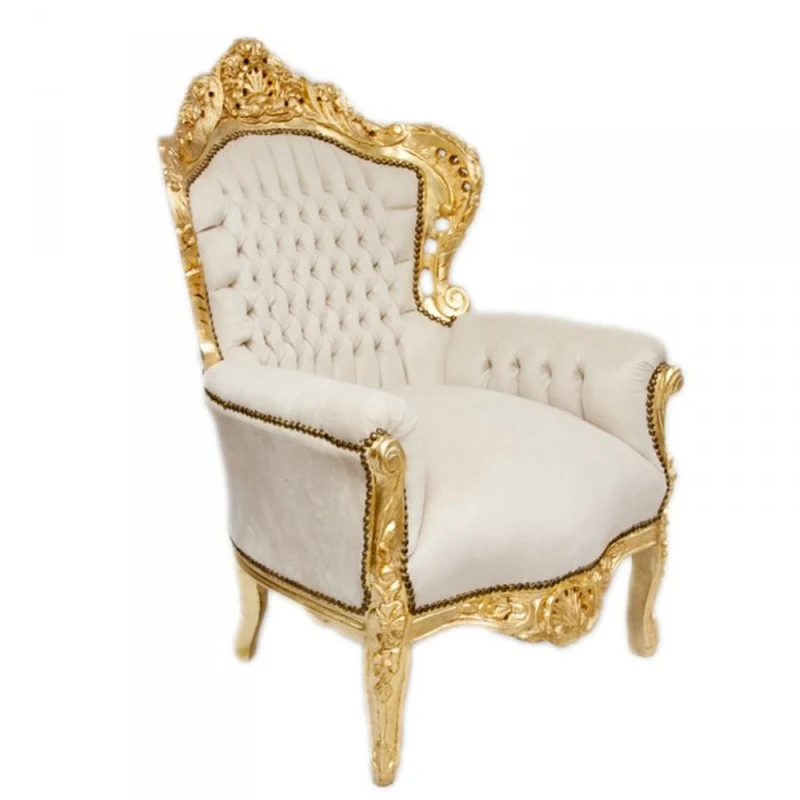Casa Padrino Barock Sessel King Creme Samtstoff / Gold - Antik Stil Sessel - 120 x 85 x 85 cm