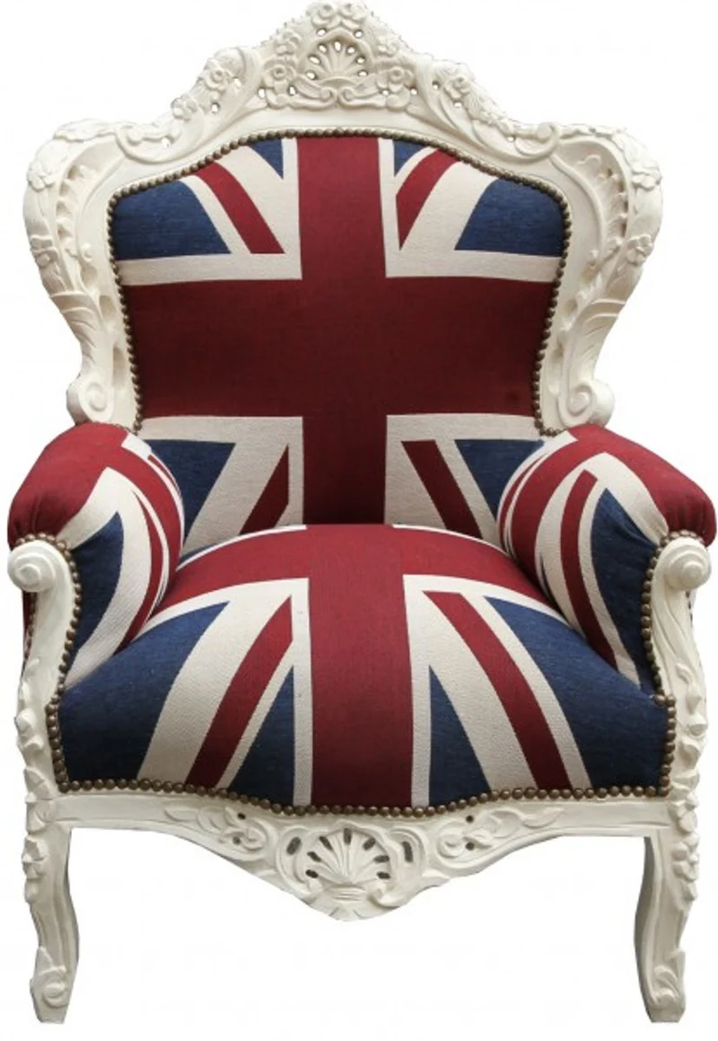 Casa Padrino Barock Sessel King Union Jack Creme 85 x 85 x H. 120 cm - Antik Stil England