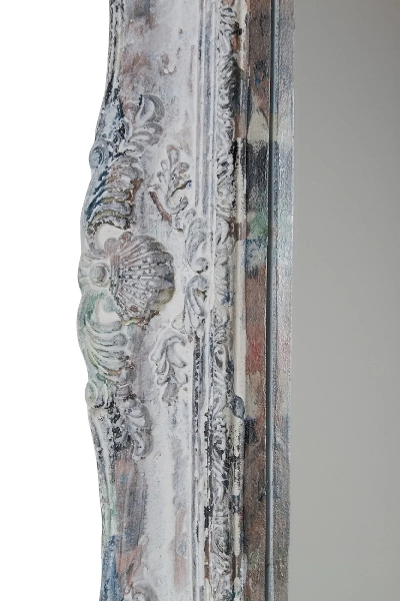 Casa Padrino Barock Wandspiegel Antik Grau Höhe 54 cm, Breite 42 cm mit Ornamenten und Holzrahmen - Handgefertigt