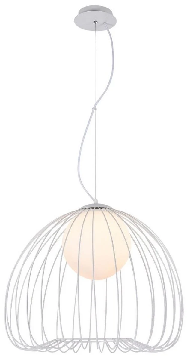 Casa Padrino Hängeleuchte Weiß Ø 50 x H. 41 cm - Leuchte aus geschwungenen Metallstäbchen