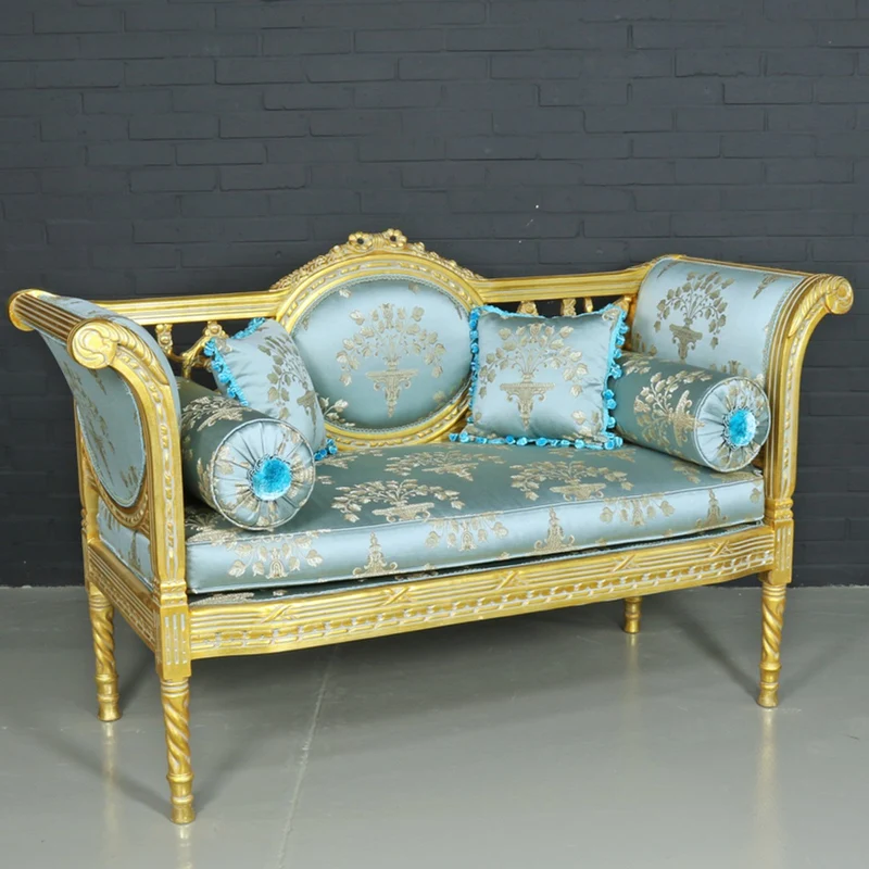 Casa Padrino Barock Sitzbank im Antikstil, Helltürkis Muster und Gold, 90 x 50 x H. 70 cm
