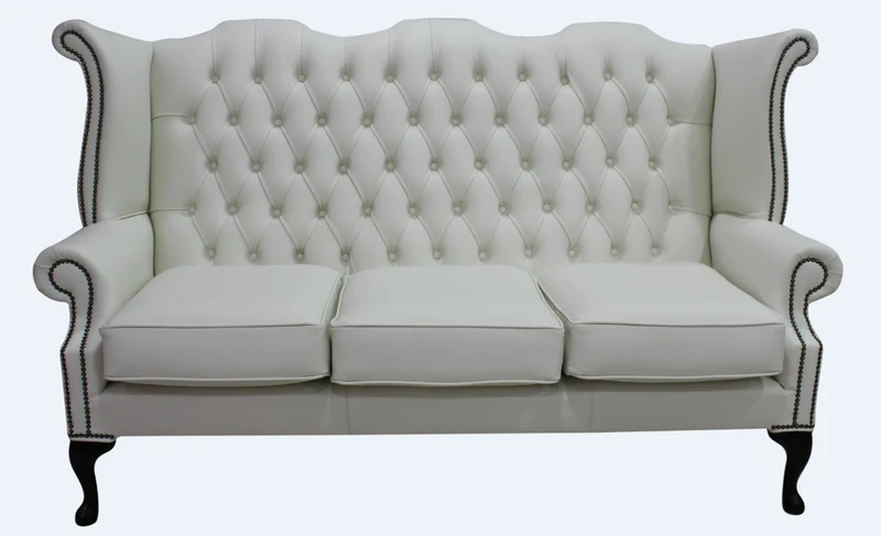 Casa Padrino Luxus Echtleder 3er Sofa Weiß Vintage Antik Look 183 x 90 x H. 105 cm - Chesterfield Sofa