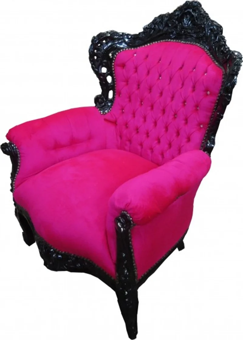 Casa Padrino Barock Sessel King Pink / Schwarz mit Bling Bling Glitzersteinen, 120 x 85 x 85 cm
