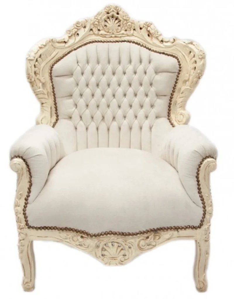 Casa Padrino Barock Sessel King Creme / Creme Samtstoff 85 x 85 x H. 120 cm