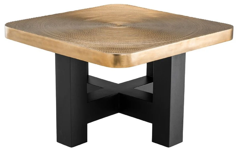 Casa Padrino Luxus Couchtisch Messingfarben / Schwarz 64 x 64 x H. 40 cm - Luxuriöser Wohnzimmertisch mit Tischplatte im Baumscheiben Design - Luxus Wohnzimmermöbel