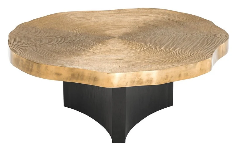 Casa Padrino Luxus Couchtisch Set Messingfarben / Schwarz - Luxuriöse Wohnzimmertische mit Tischplatten im Baumscheiben Design