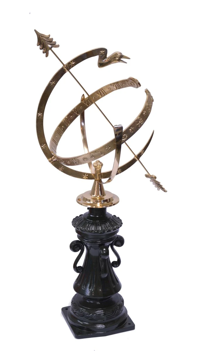 Casa Padrino Jugendstil Sonnenuhr Antik Stil Gussmetall H 105 cm - Schloss Sonnen Uhr - Luxus Garten Dekoration