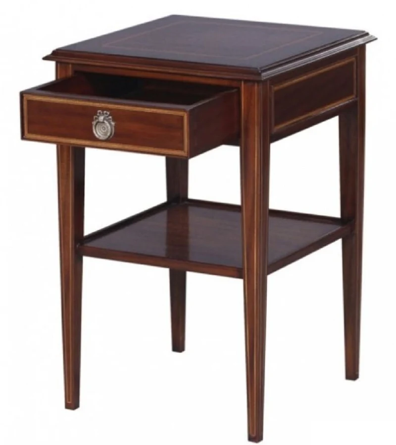Casa Padrino Luxus Jugendstil Mahagoni Holz Wohnzimmer Beistelltisch mit Schublade Dunkelbraun / Gold 40 x 40 x H. 61 cm - Luxus Qualität