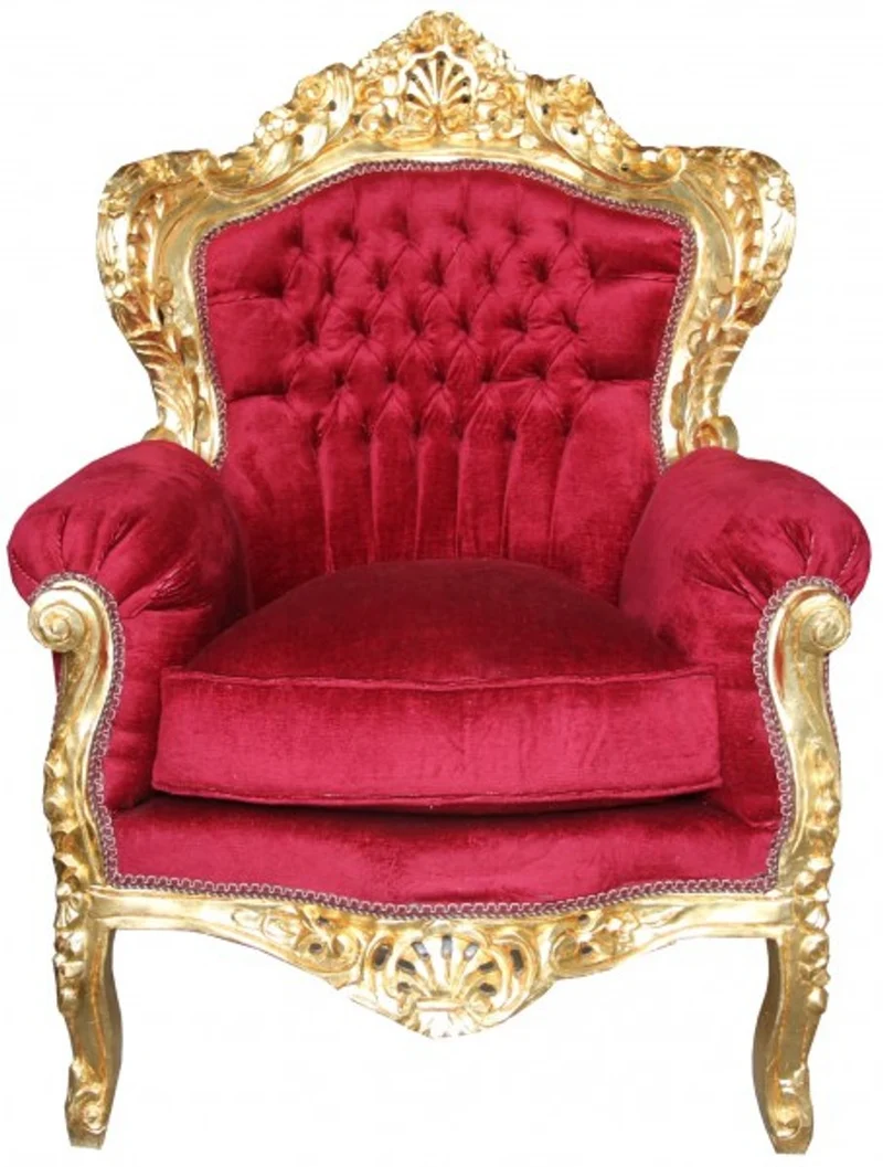 Casa Padrino Barock Sessel Al Capone Modell 2 Bordeauxrot / Gold 85 x 65 x H. 120 cm