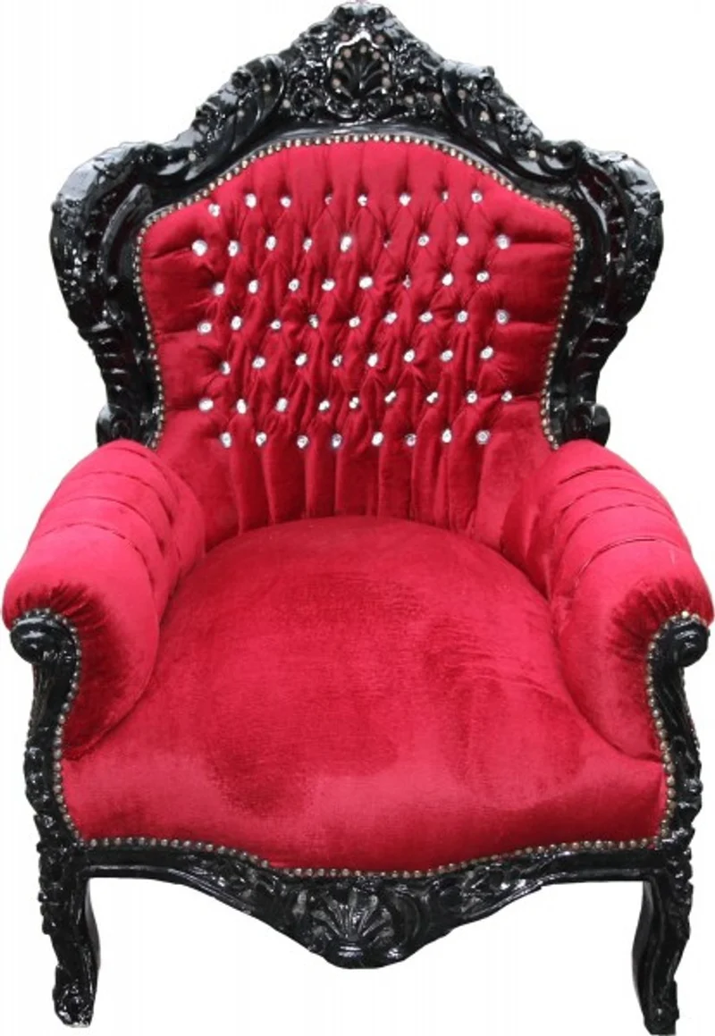 Casa Padrino Barock Sessel King Bordeaux / Schwarz mit Bling Bling Glitzersteinen - 120 x 85 x 85 cm
