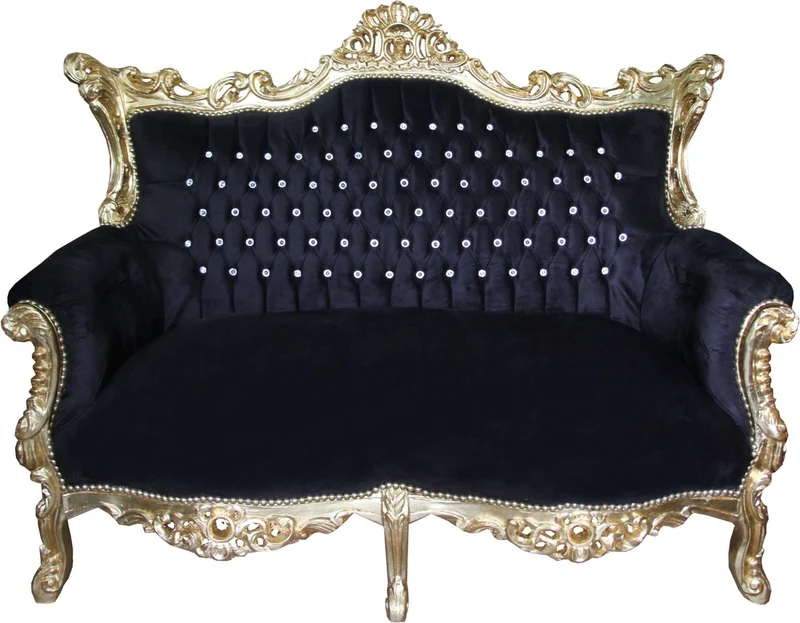 Casa Padrino Barock 2-er Sofa Master Schwarz / Gold mit Bling Bling Glitzersteinen - Breite 160 cm