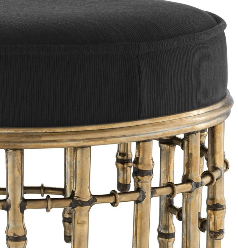 Casa Padrino Designer Hocker Vintage Messing / Schwarz 45,5 x H. 50 cm - Luxus Rundhocker